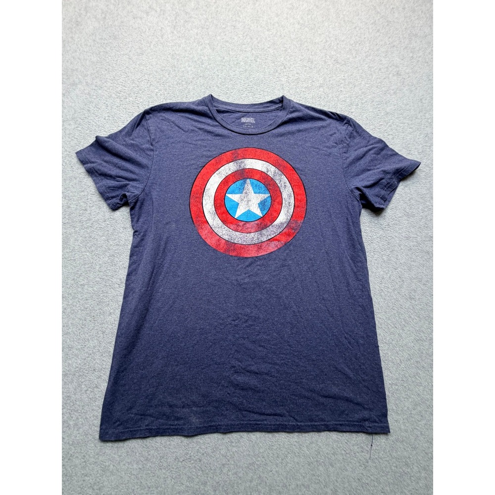 Marvel Captain America Shield Graphic T-Shirt Mens Large Blue Distressed Logo